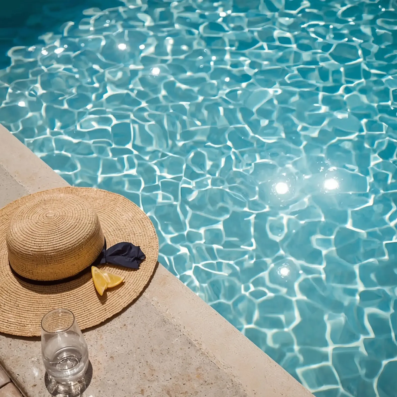 Cappello a bordo piscina, limone e bicchiere d'acqua poster da DesignDoodle