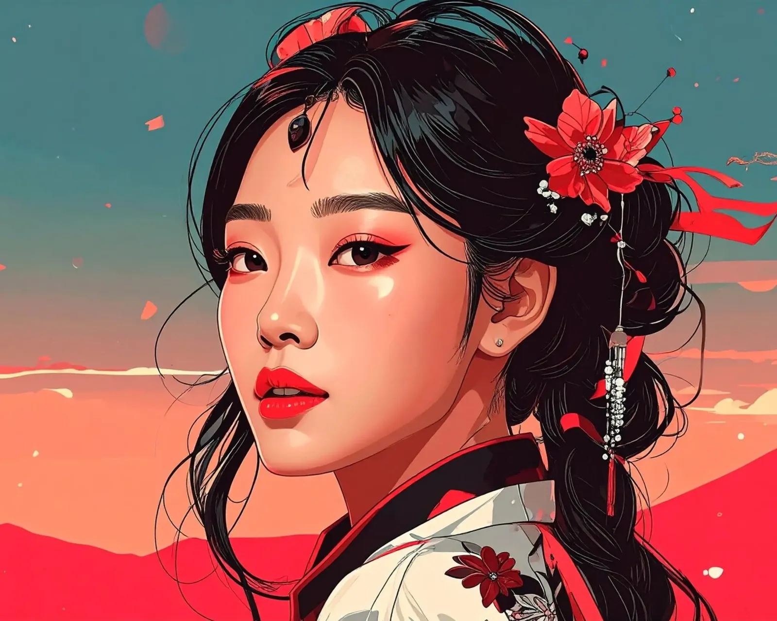 Donne Giappone Pop poster con telaio in alluminio da pixel