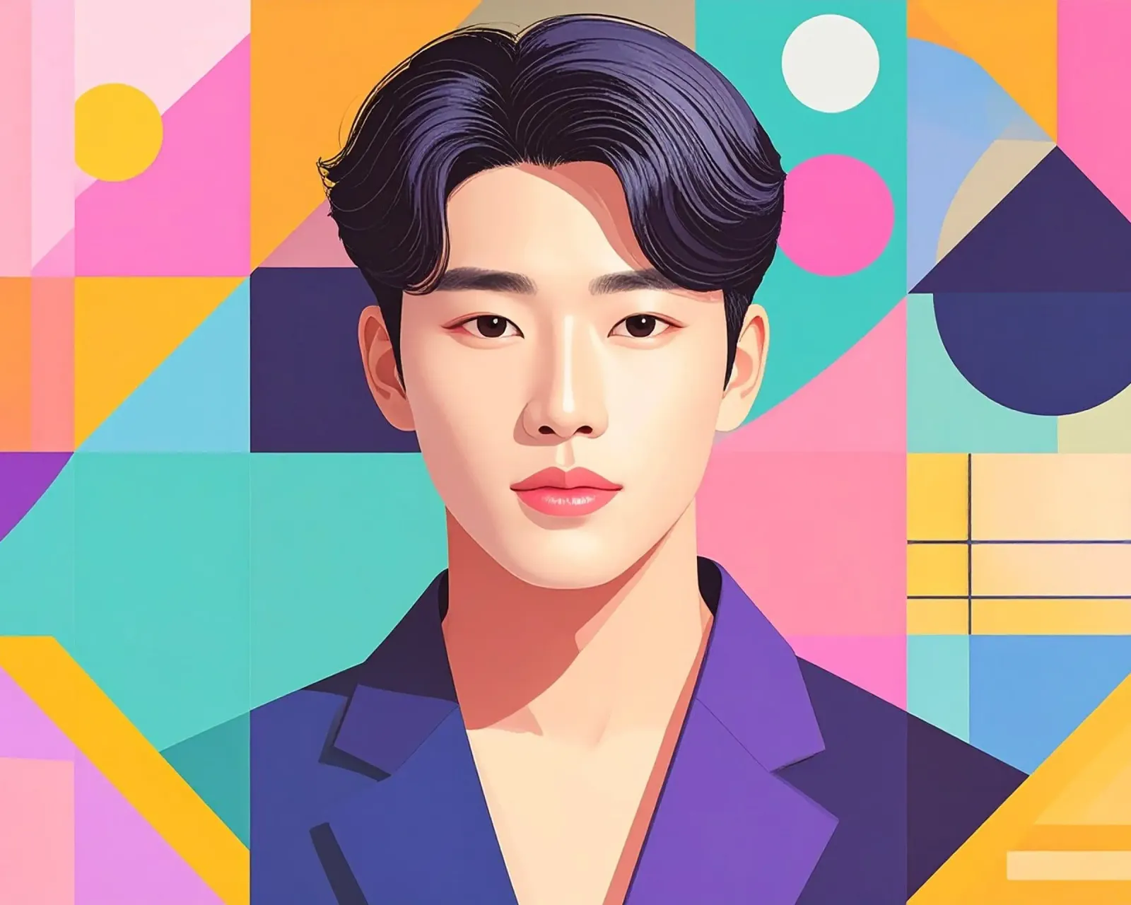 Geometric K-Pop Man canvas with Floater frame by pixel