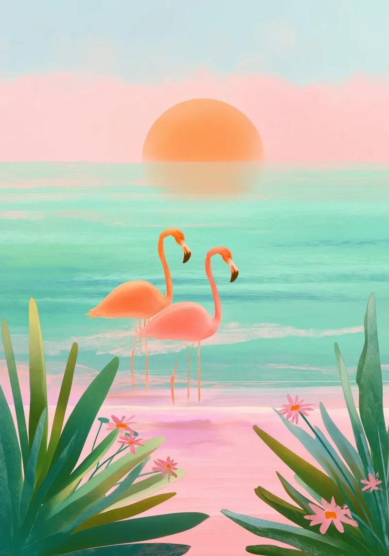 Sunset Bloom – Flamingos in a Blush Lagoon pellicola backlit da Dune