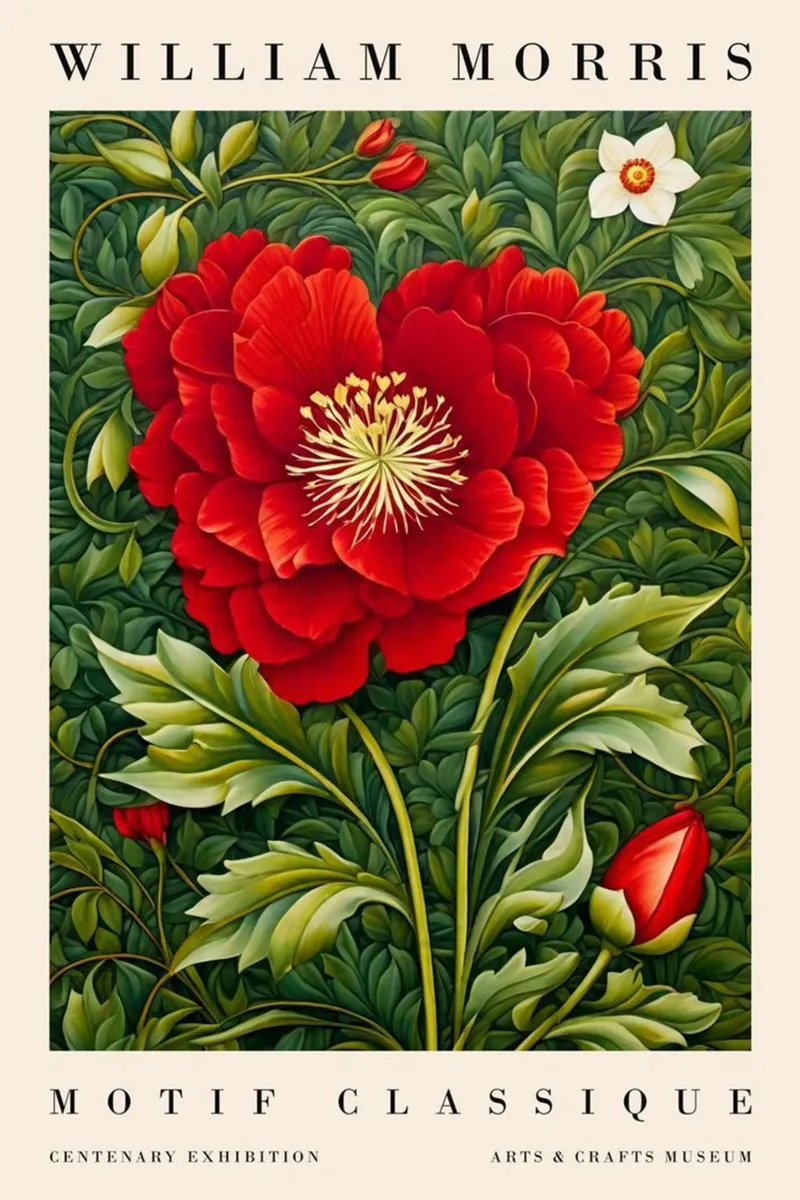 large red poppies with green leaves canvas with Floater frame by Ropech Shop