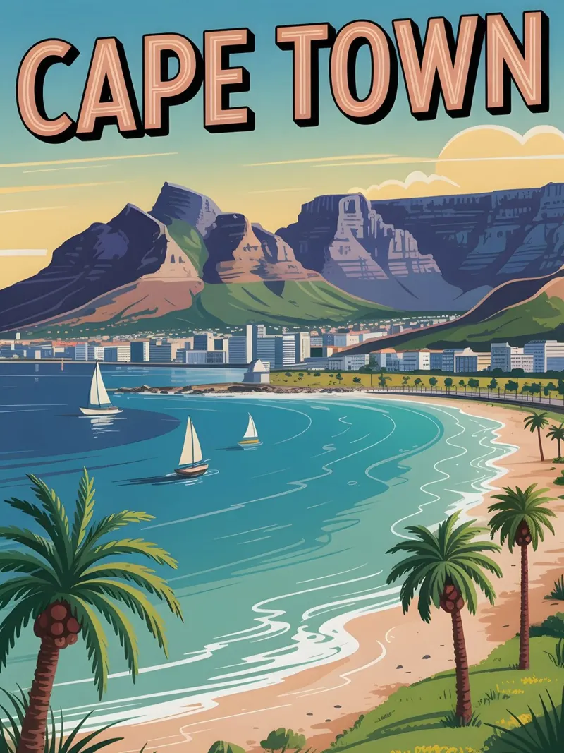 Kapstadt vintage Reiseposter poster con telaio in legno da Vintage Travel Art