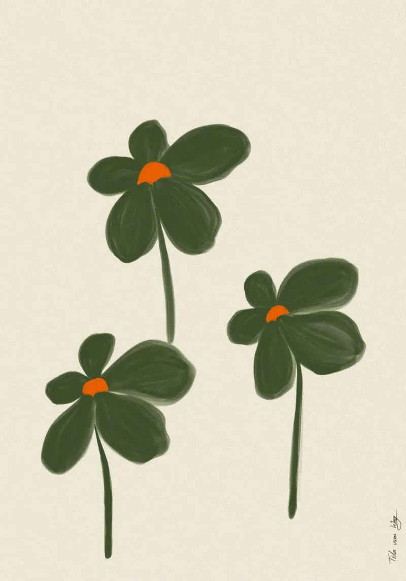 Tre fiori verdi poster con telaio in plastica da Tida vom Weg