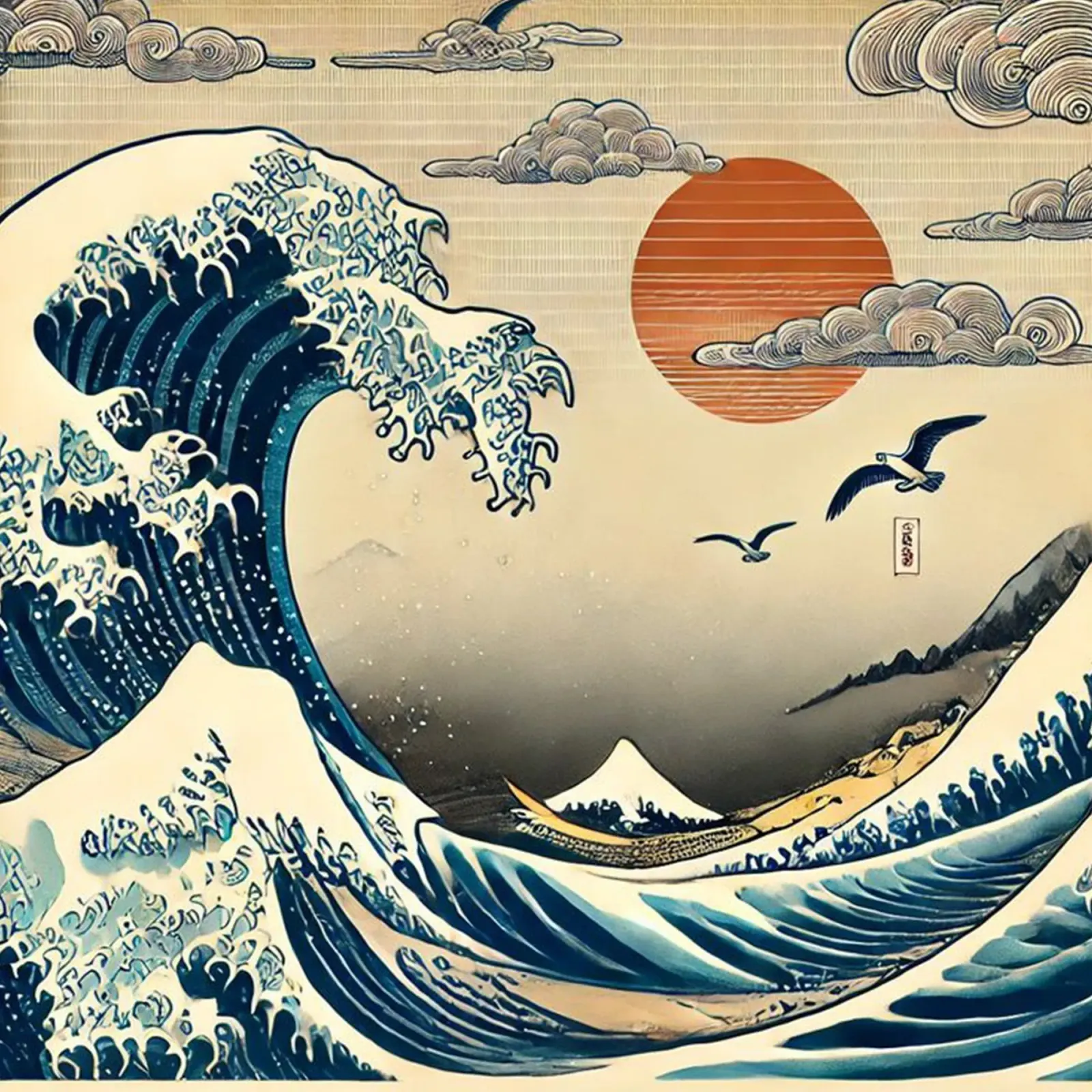 Il tramonto dell'onda Hokusai tela con Cornice a cassetta da HKS JAPANESESTORE