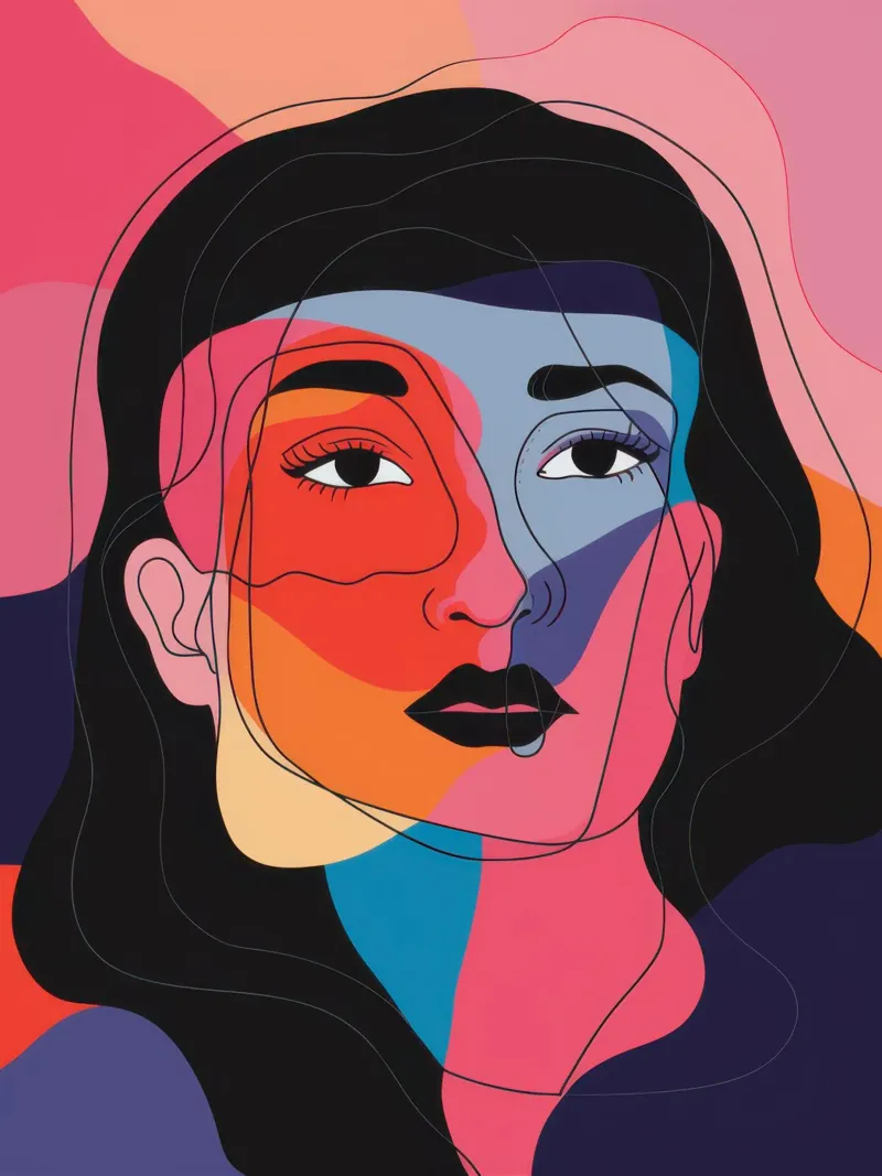 Gefragmenteerd kleurenportret canvas met Baklijst van Gaia Viesta