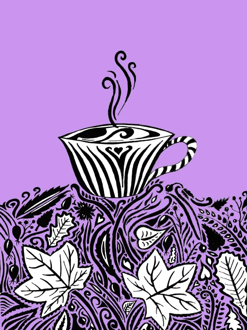 Herbst Gemütlichkeit - Violett Poster mit Aluminium Rahmen von PaperLine Art