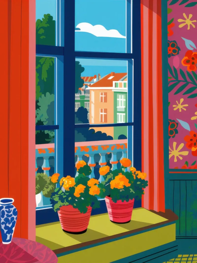 Window with Marigolds canvas with Floater frame by Mark Solaria