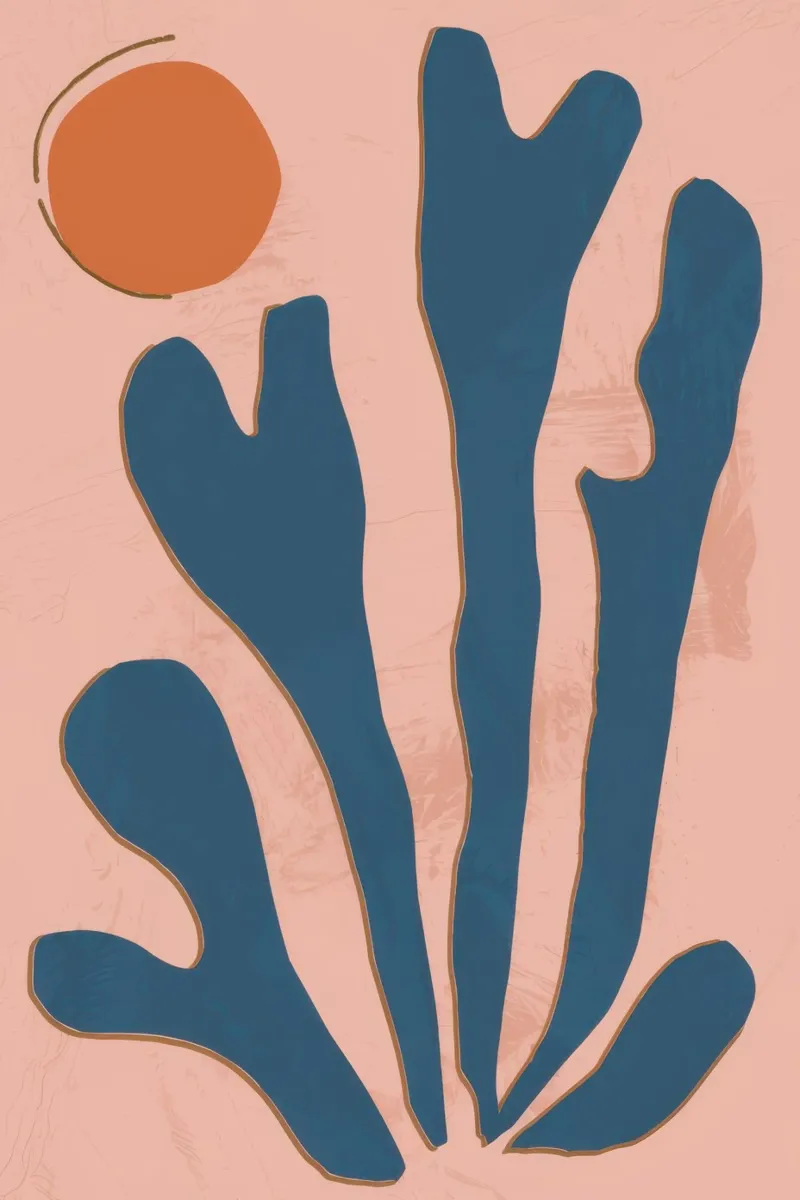Blauw blad abstract canvas met Baklijst van Irish Strokes