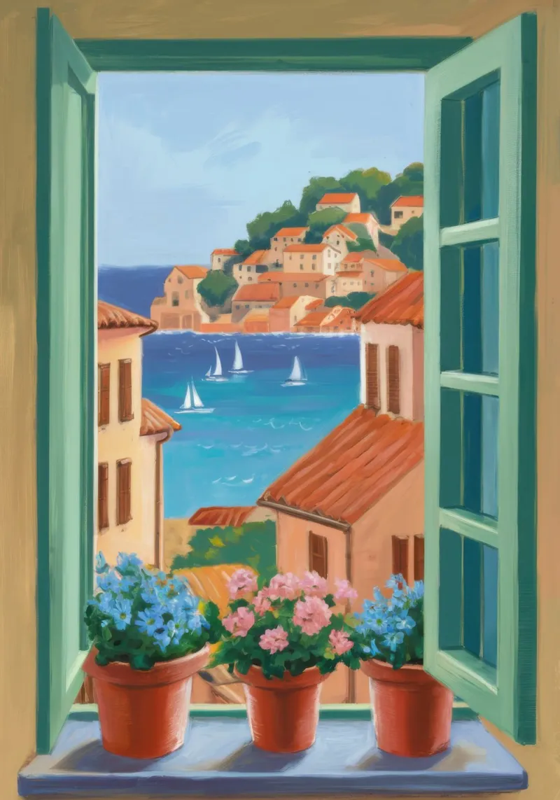 Vue du balcon sur la baie toile avec Caisse américaine de Luna Aura