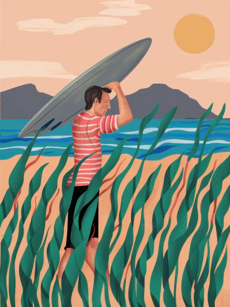 Zonsondergang Surf Serenity canvas met Baklijst van Selene Shade