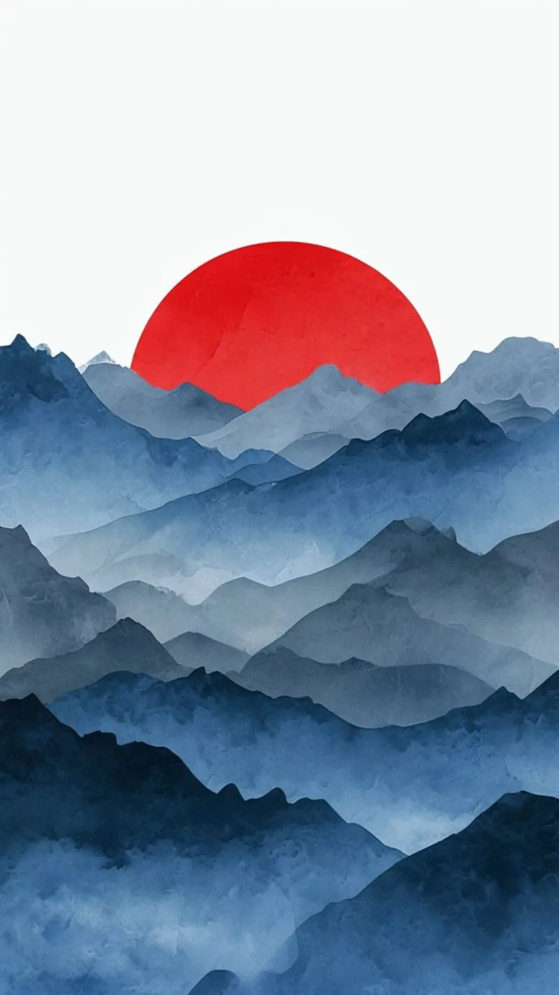 Il sole cremisi sulle cime indaco poster con telaio in plastica da Artistic-shop