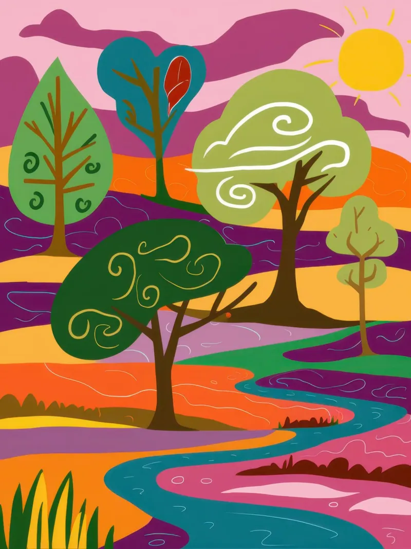 Paesaggio psichedelico del parco poster con telaio in alluminio da Irish Strokes