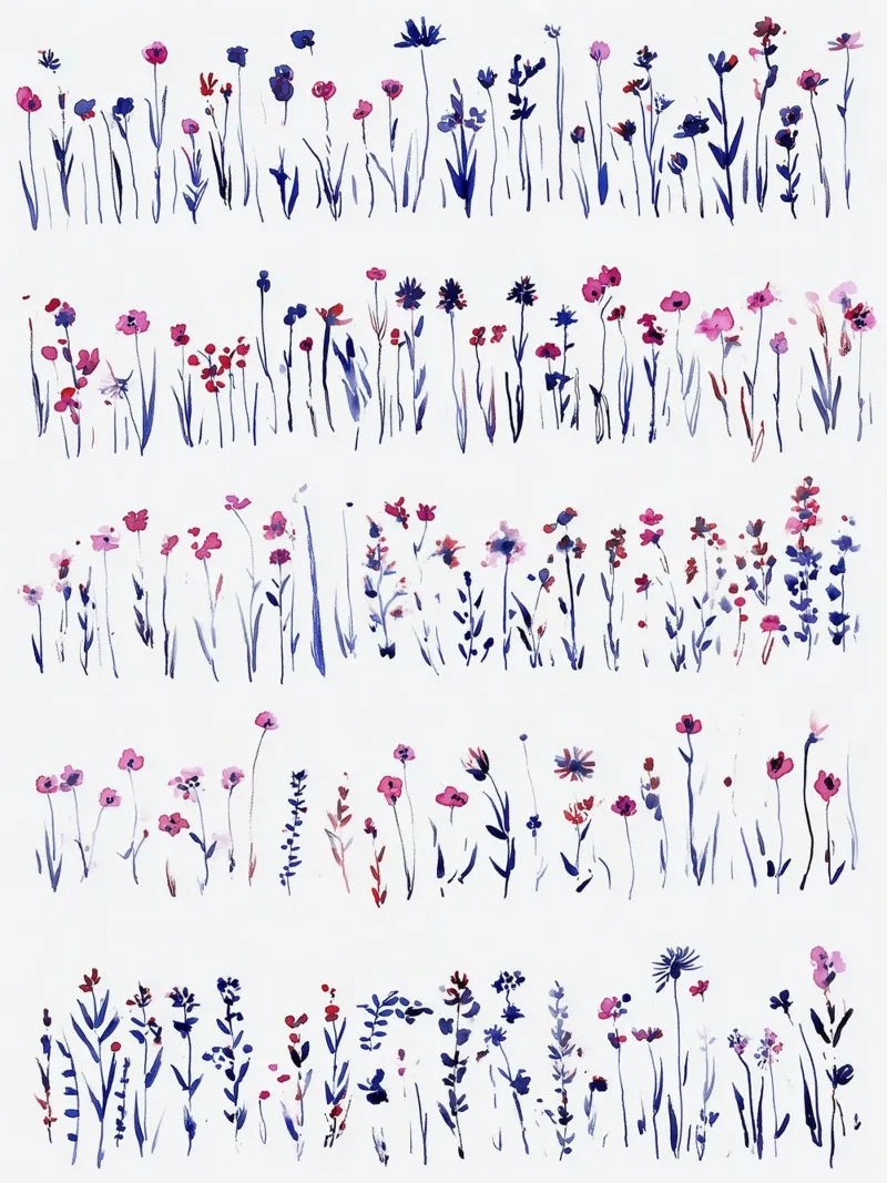 Linee di fiori selvatici poster con telaio in plastica da Sophia Calder Studio