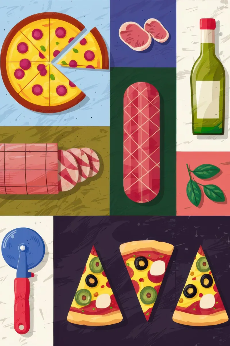 Pizza Party Flatlay poster con telaio in plastica da Luna Aura