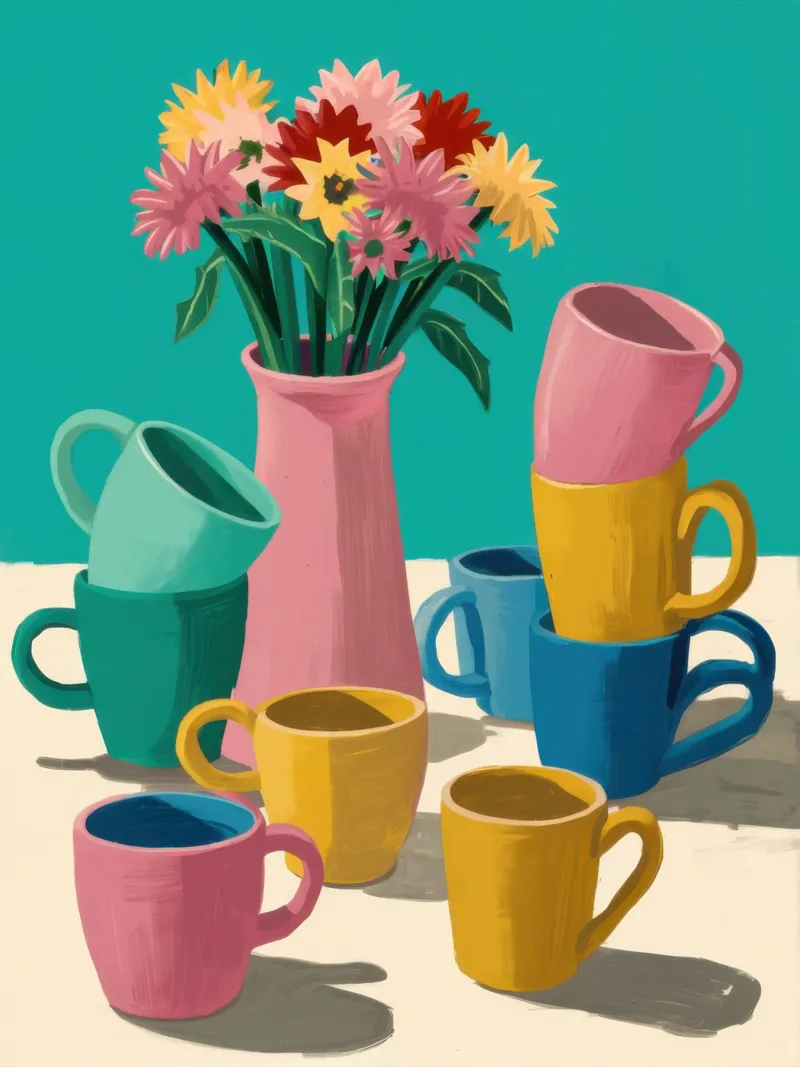 Pila di tazze colorate poster da Trace Brush