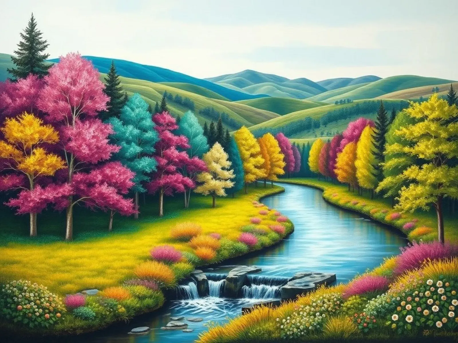 Un caleidoscopio di colori autunnali e un paesaggio acquatico sereno poster con telaio in alluminio da Artistic-shop