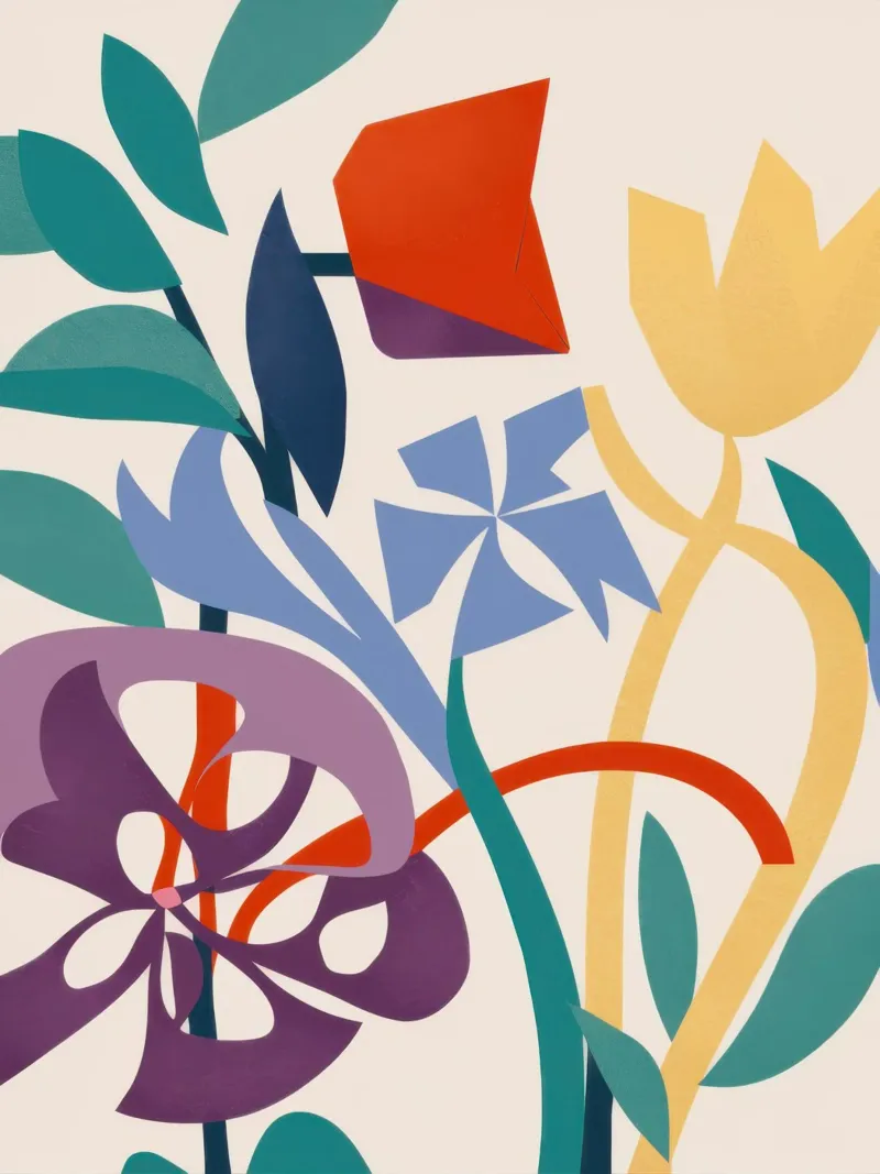 Giardino astratto di tulipani poster con telaio in legno da Irish Strokes