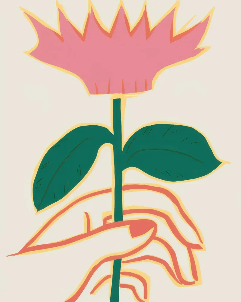 Mano che tiene il fiore poster con telaio in legno da Gaia Viesta
