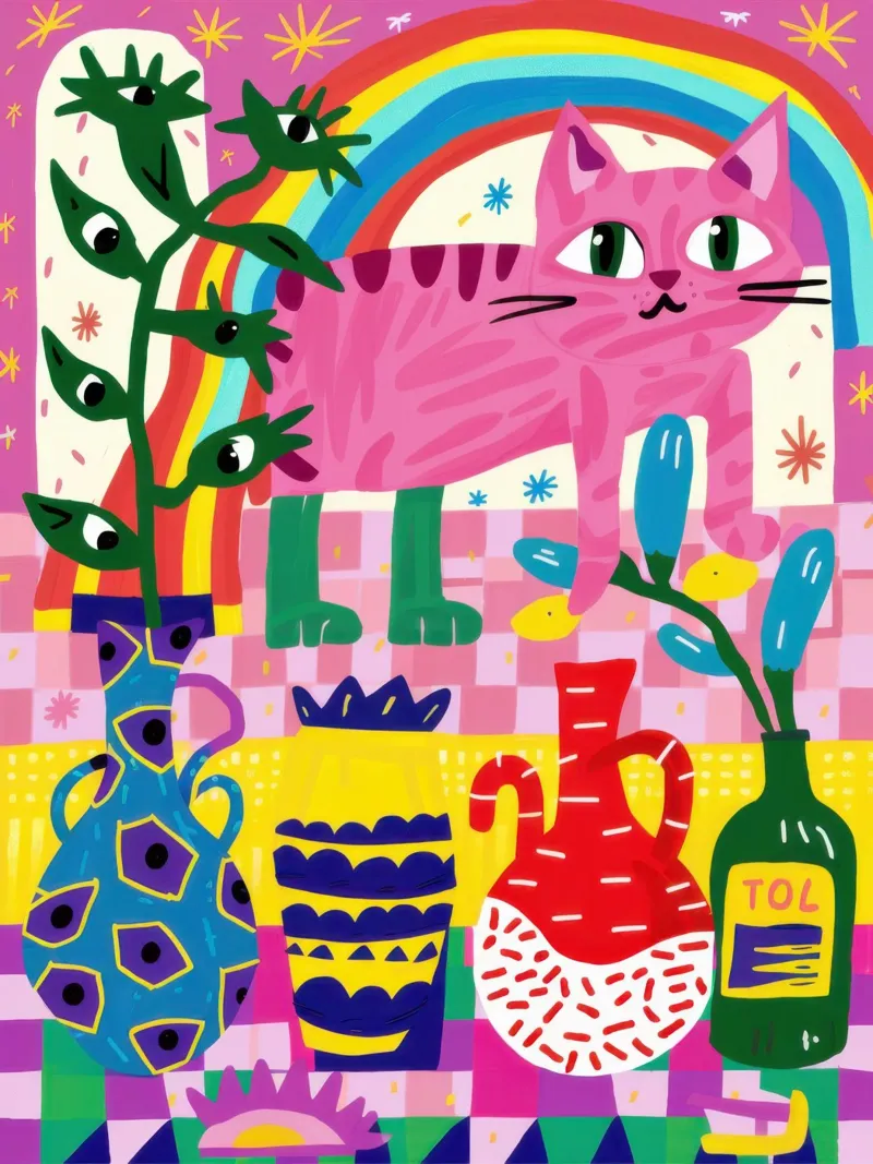Gatto arcobaleno psichedelico poster da Luna Aura
