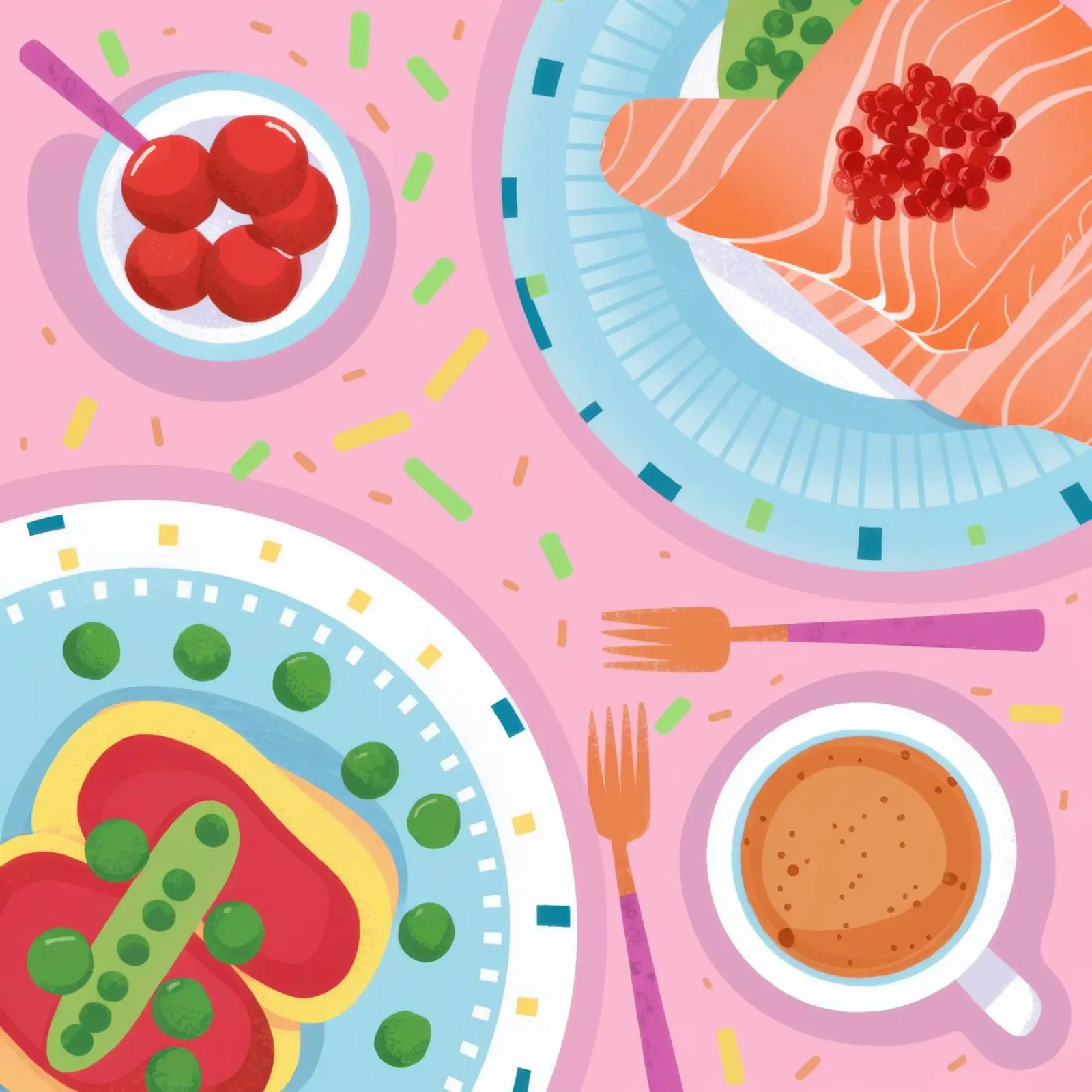 Cena a base di salmone poster con telaio in alluminio da Irish Strokes