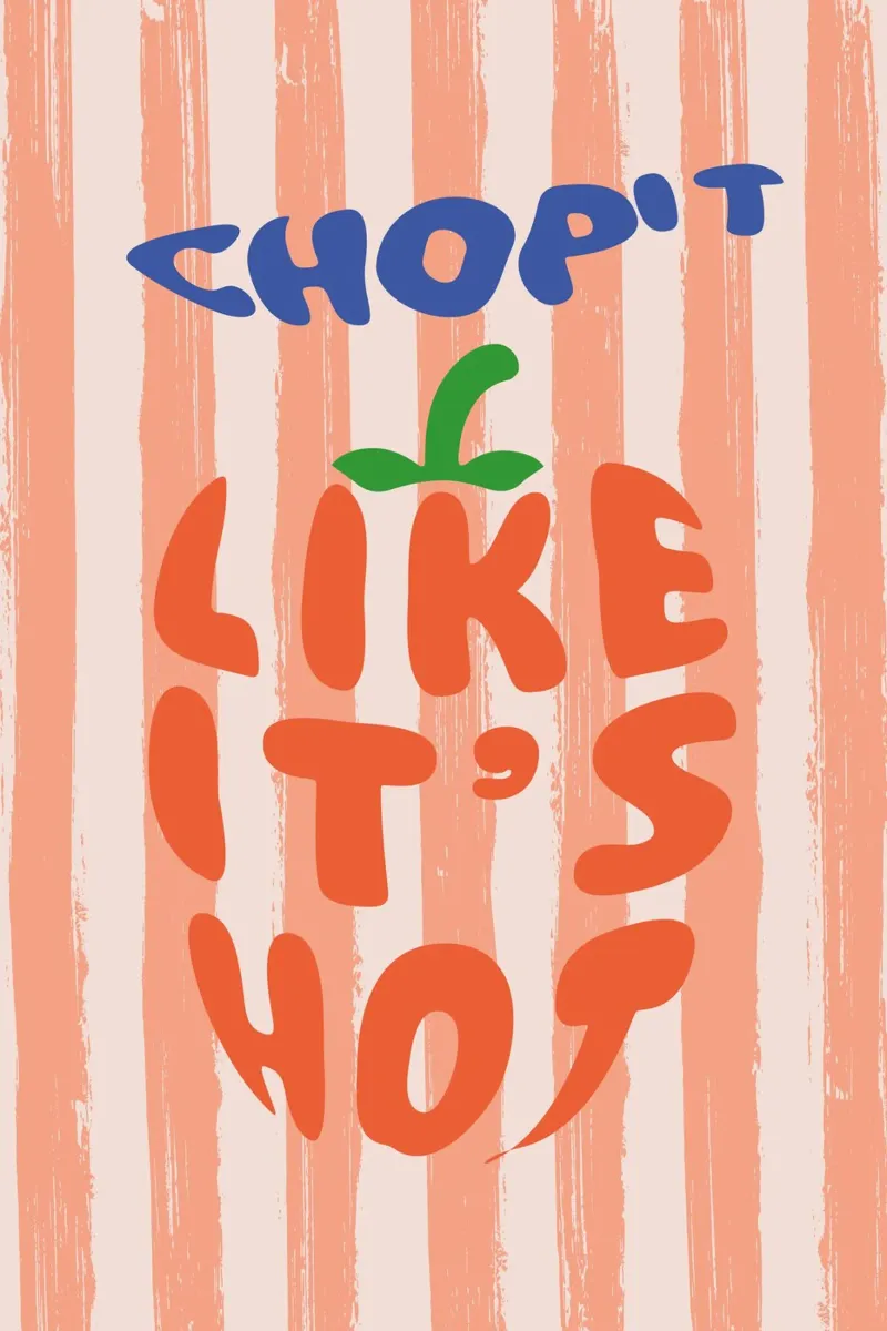 Chop It Like It's Hot - Messer und Paprika - Küchendesign poster con telaio in alluminio da Typo Designs