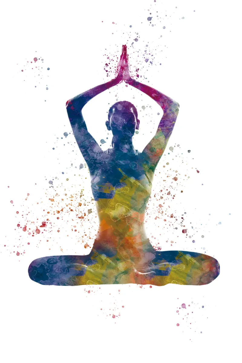 Praticare lo yoga con l'acquerello poster con telaio in legno da ⚽ Sports Pulse