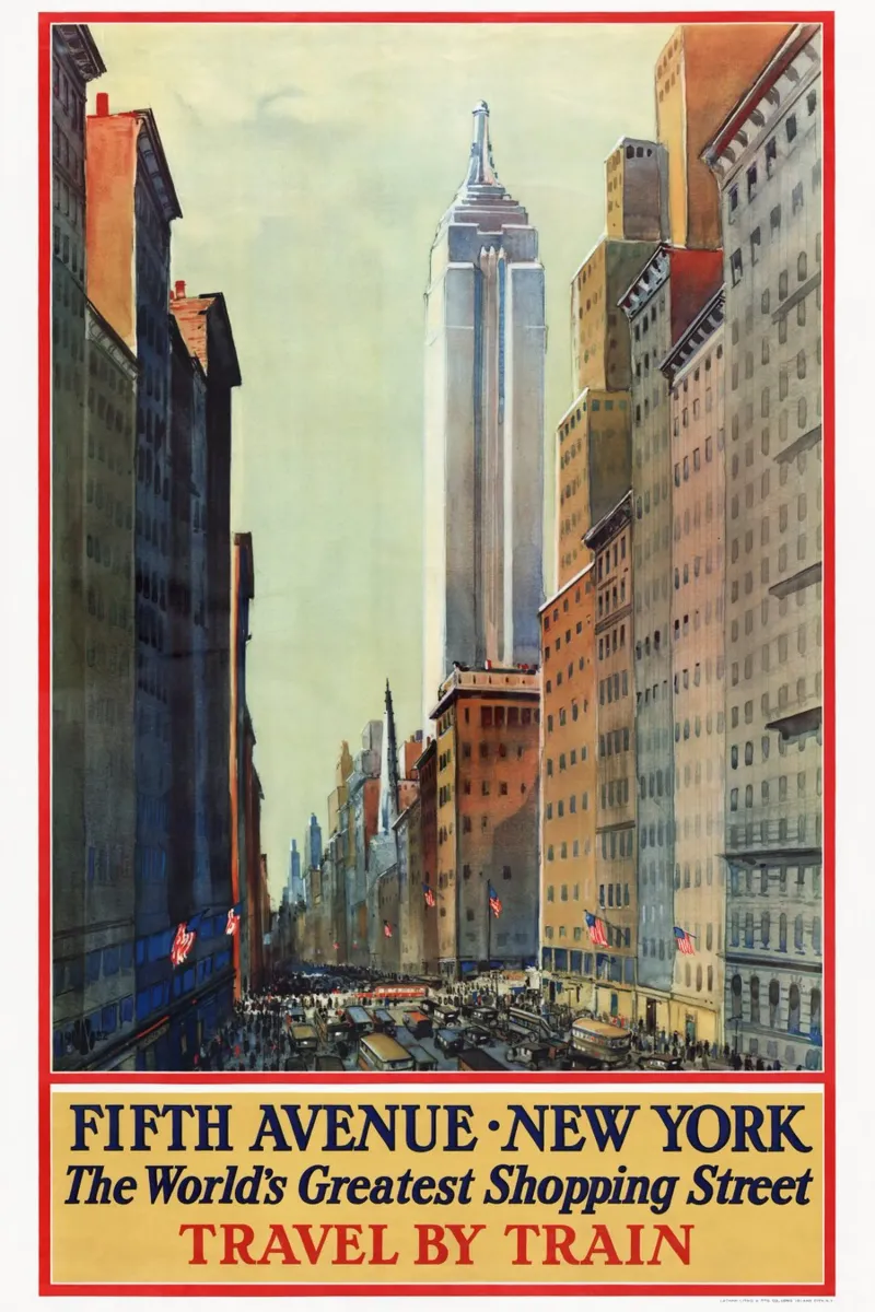 Poster d'epoca sulla Quinta Strada di New York per viaggiare in treno tela con Cornice a cassetta da homdeco