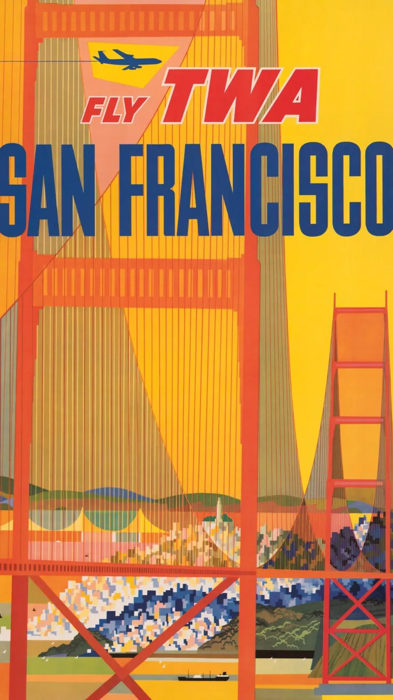 Poster di viaggio vintage della TWA di San Francisco David Klein tela con Cornice a cassetta da homdeco