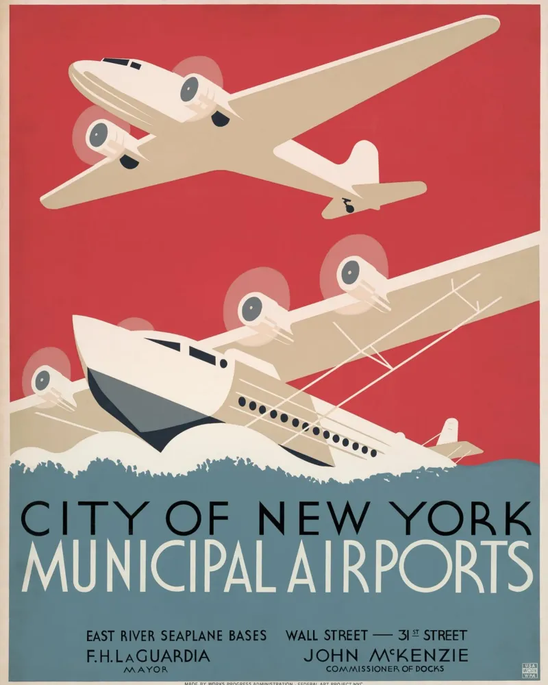 NYC Gemeentelijke Luchthavens Art Deco Watervliegtuig Poster canvas met Baklijst van homdeco