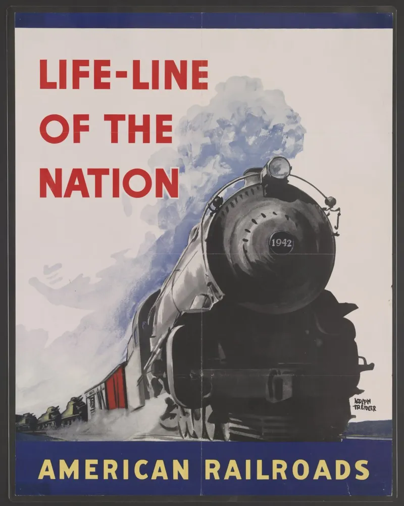 Poster propagandistico d'epoca delle ferrovie americane della seconda guerra mondiale poster con telaio in alluminio da homdeco