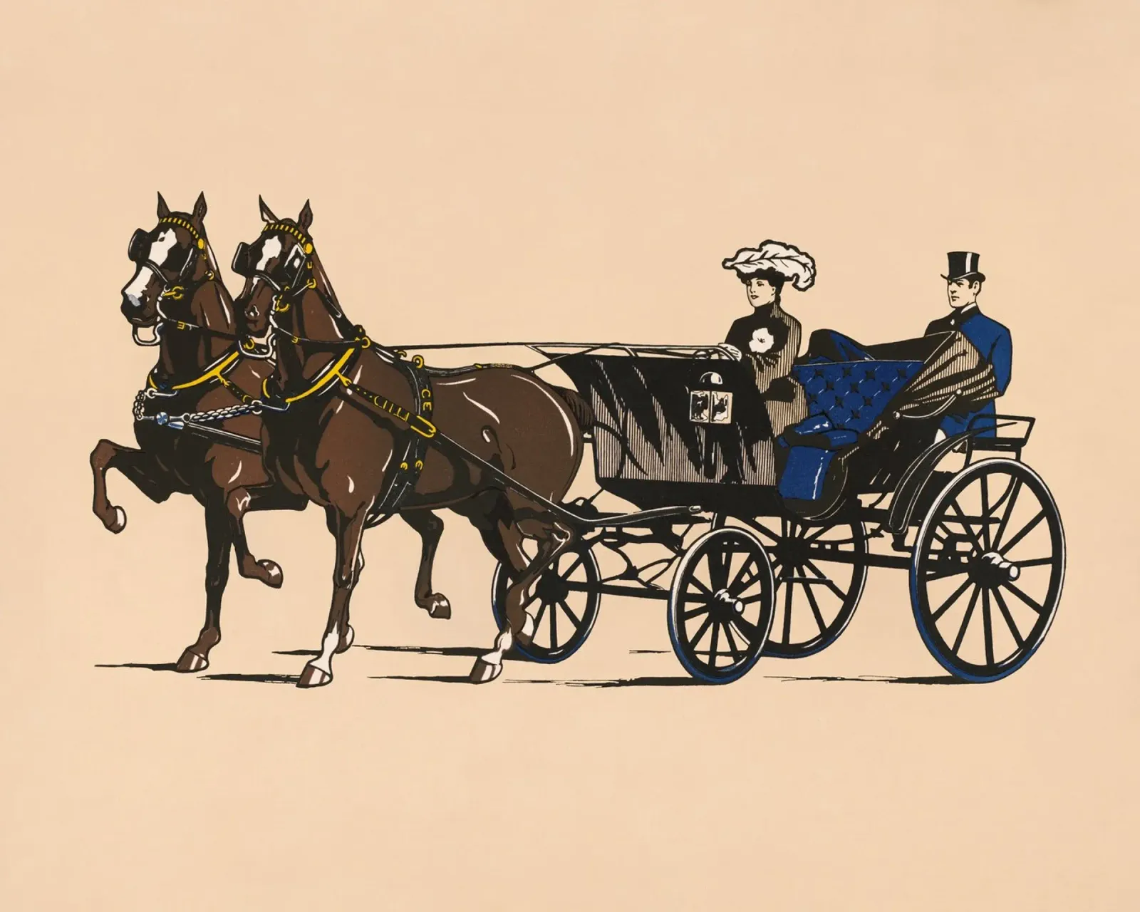 Poster d'epoca con carrozza trainata da cavalli Stampa d'arte tela con Cornice a cassetta da homdeco