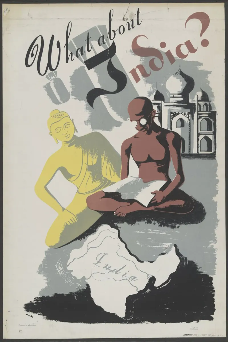 Poster propagandistico d'epoca sull'India della seconda guerra mondiale What about India? poster da homdeco