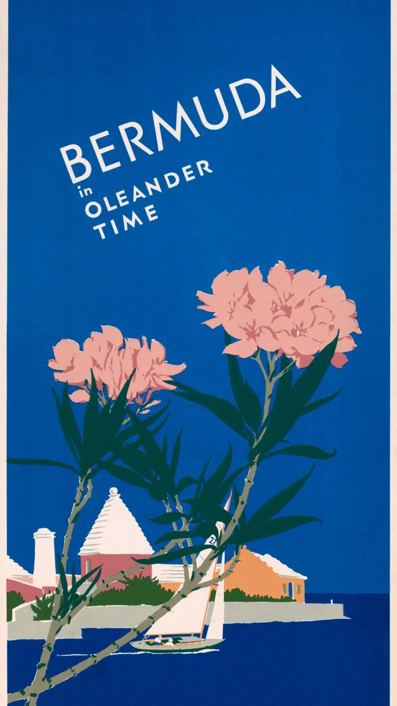 Vintage Bermuda Oleander Tijdreis Poster Kunstdruk canvas met Baklijst van homdeco