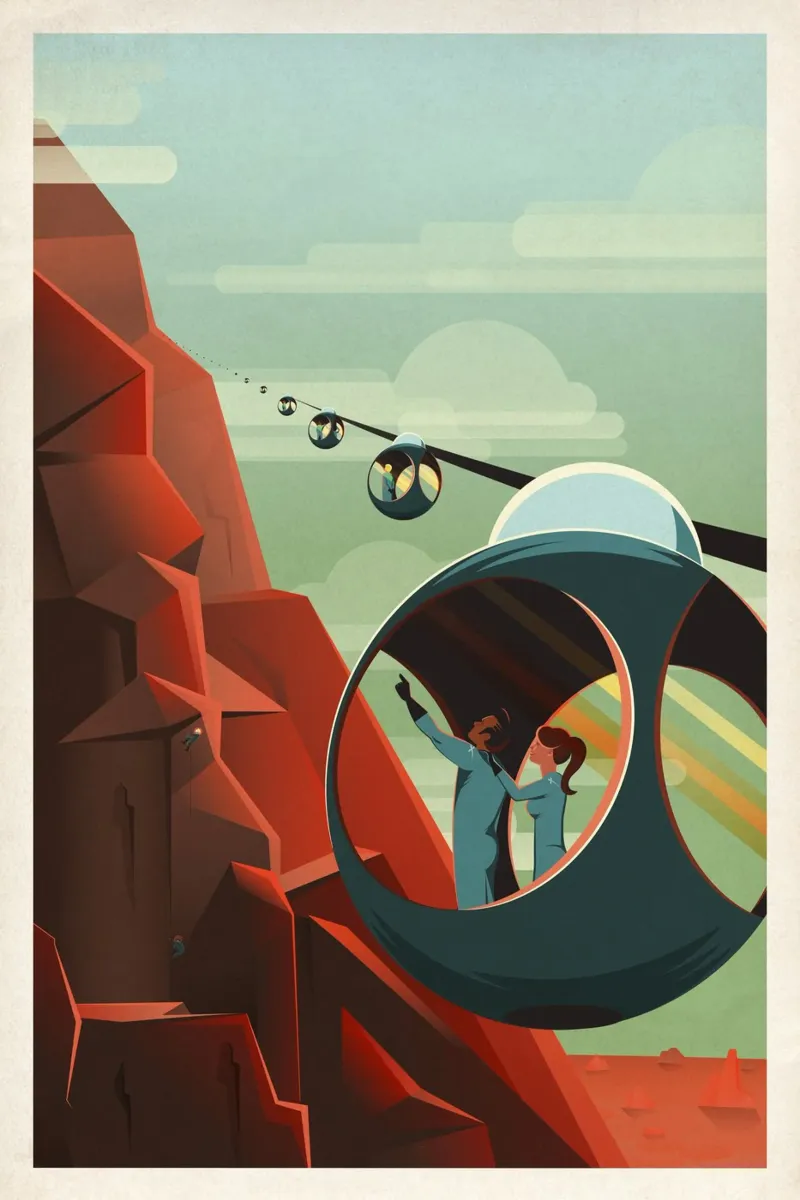 Vintage Mars Reisposter Ruimtekunst Retro Futurisme canvas met Baklijst van homdeco