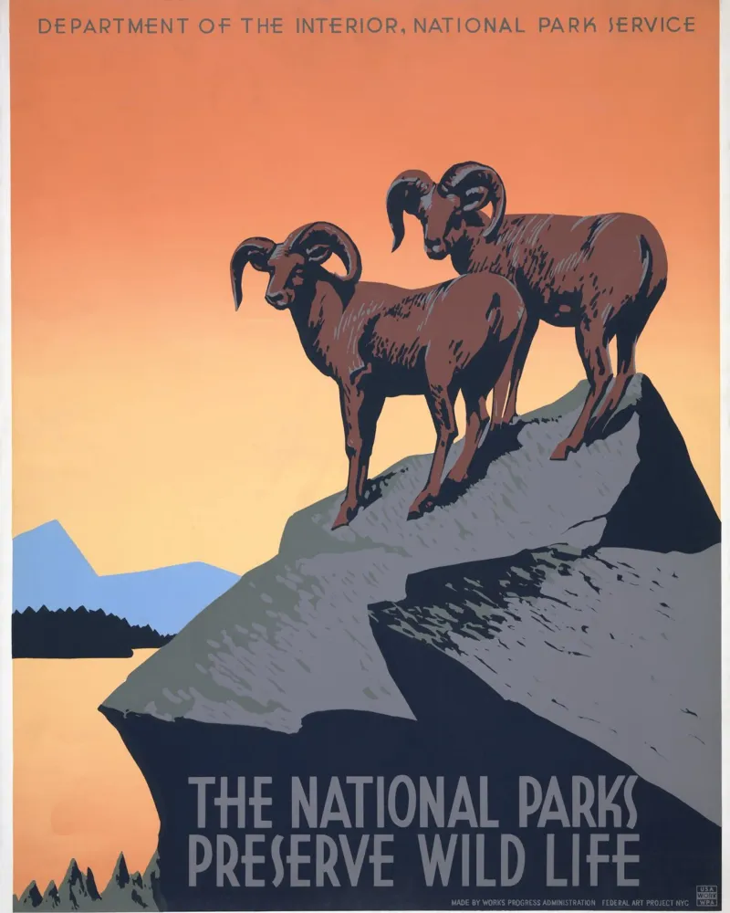 Poster WPA per i parchi nazionali Pecora Bighorn Stampa Art Deco poster da homdeco