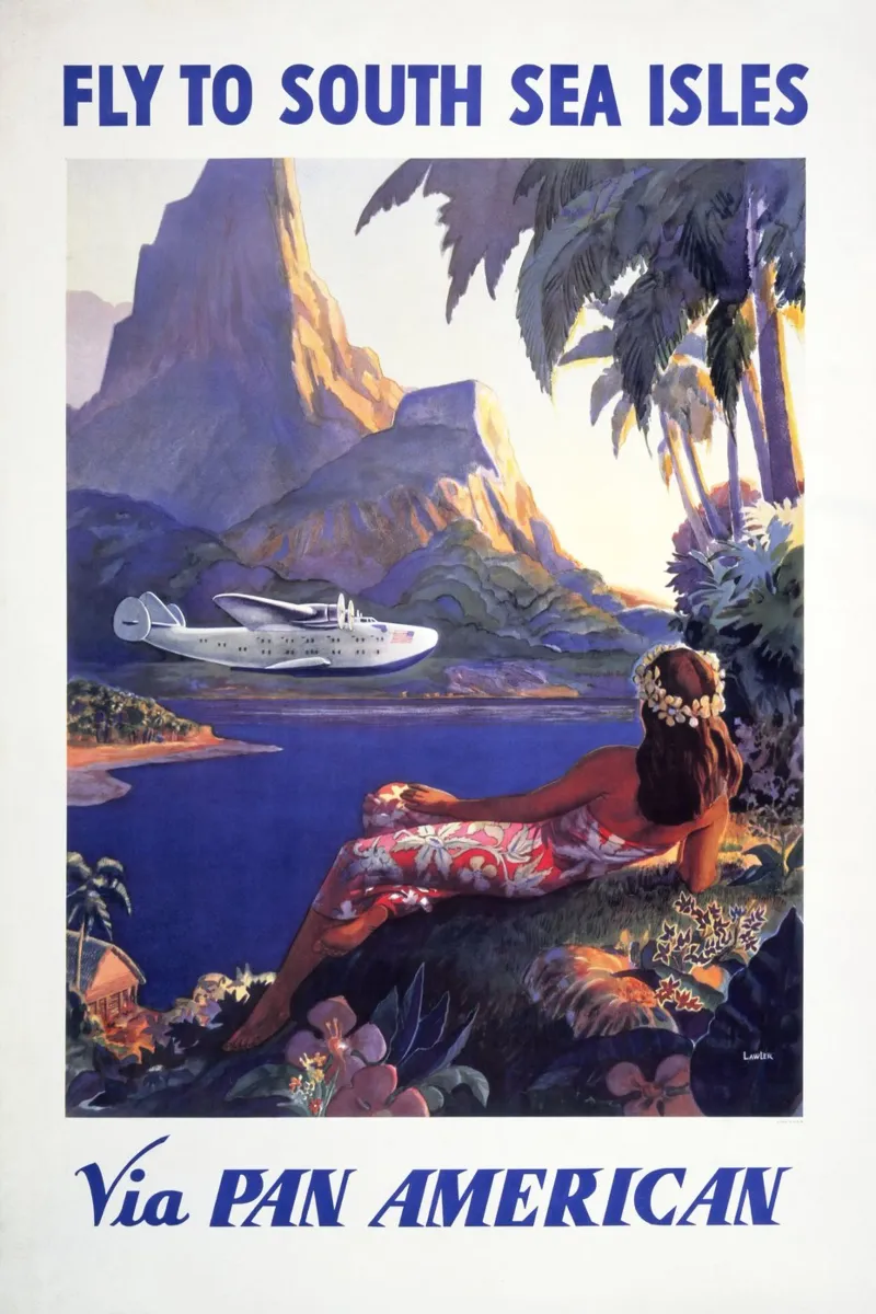 Poster di viaggio d'epoca della Pan Am sulle isole dei mari del sud poster da homdeco