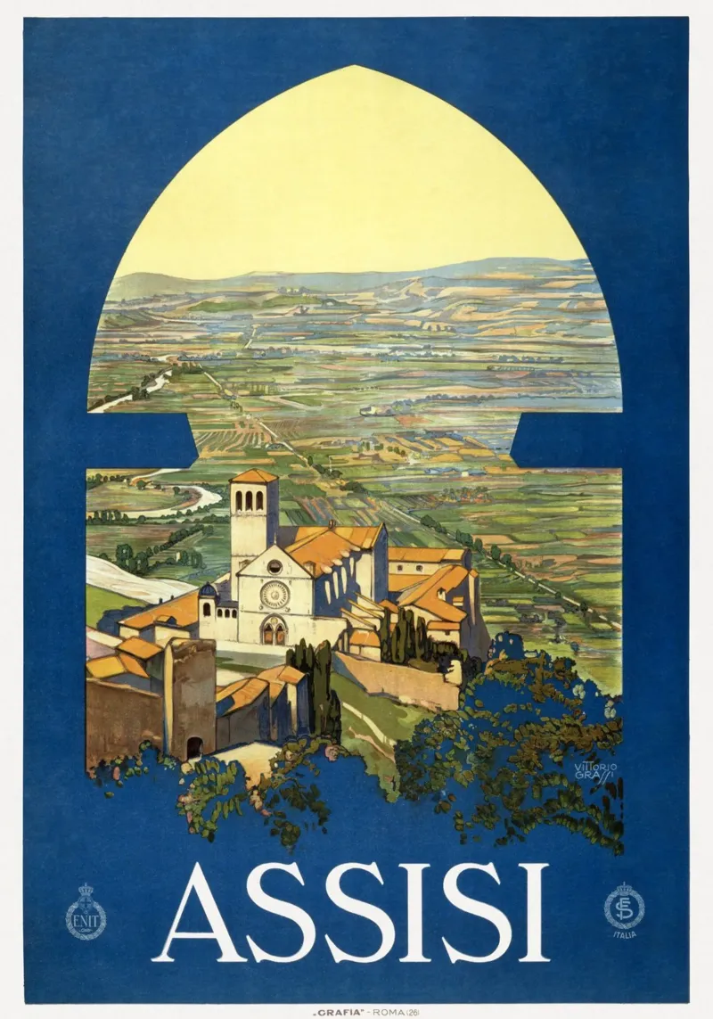 Vintage Assisi Reisposter Italiaanse Kunstdruk canvas met Baklijst van homdeco