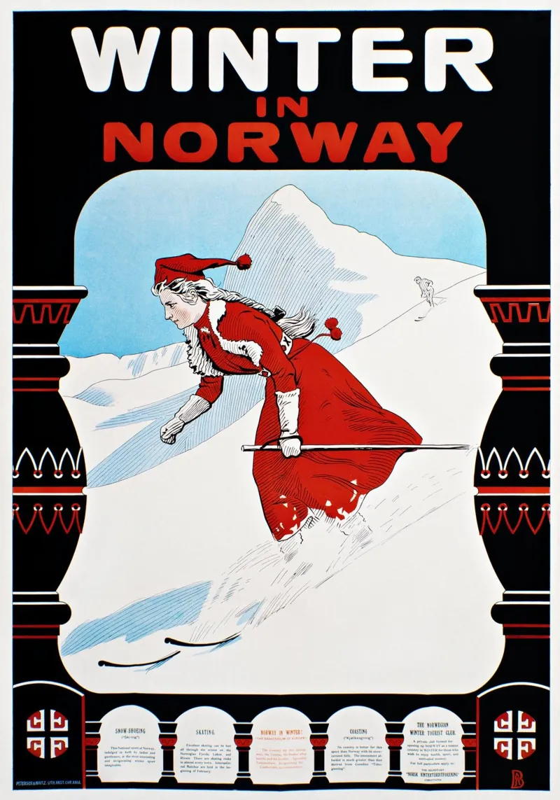 Poster sciistico d'epoca Inverno in Norvegia Art Nouveau poster da homdeco