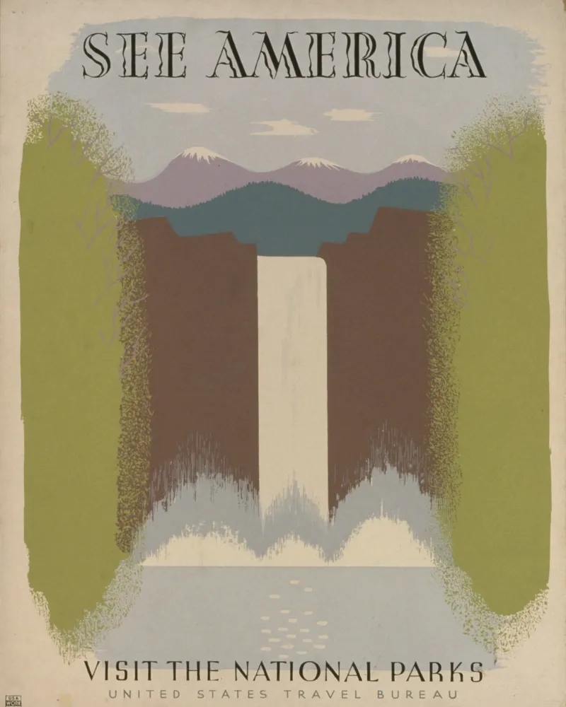 Vedere l'America Parchi Nazionali Poster cascata WPA tela con Cornice a cassetta da homdeco
