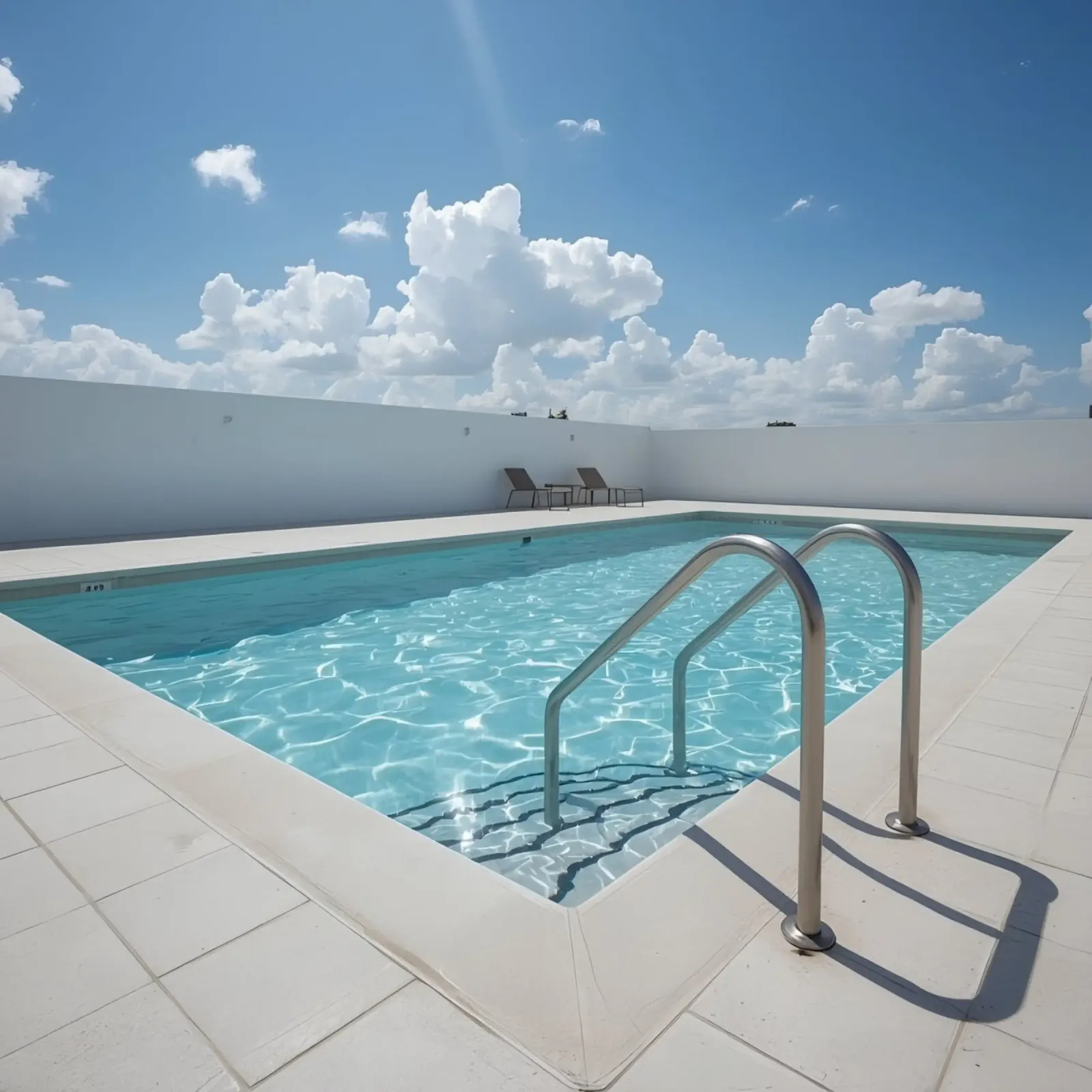 Piscina sul tetto con scala di accesso e cielo blu poster da DesignDoodle