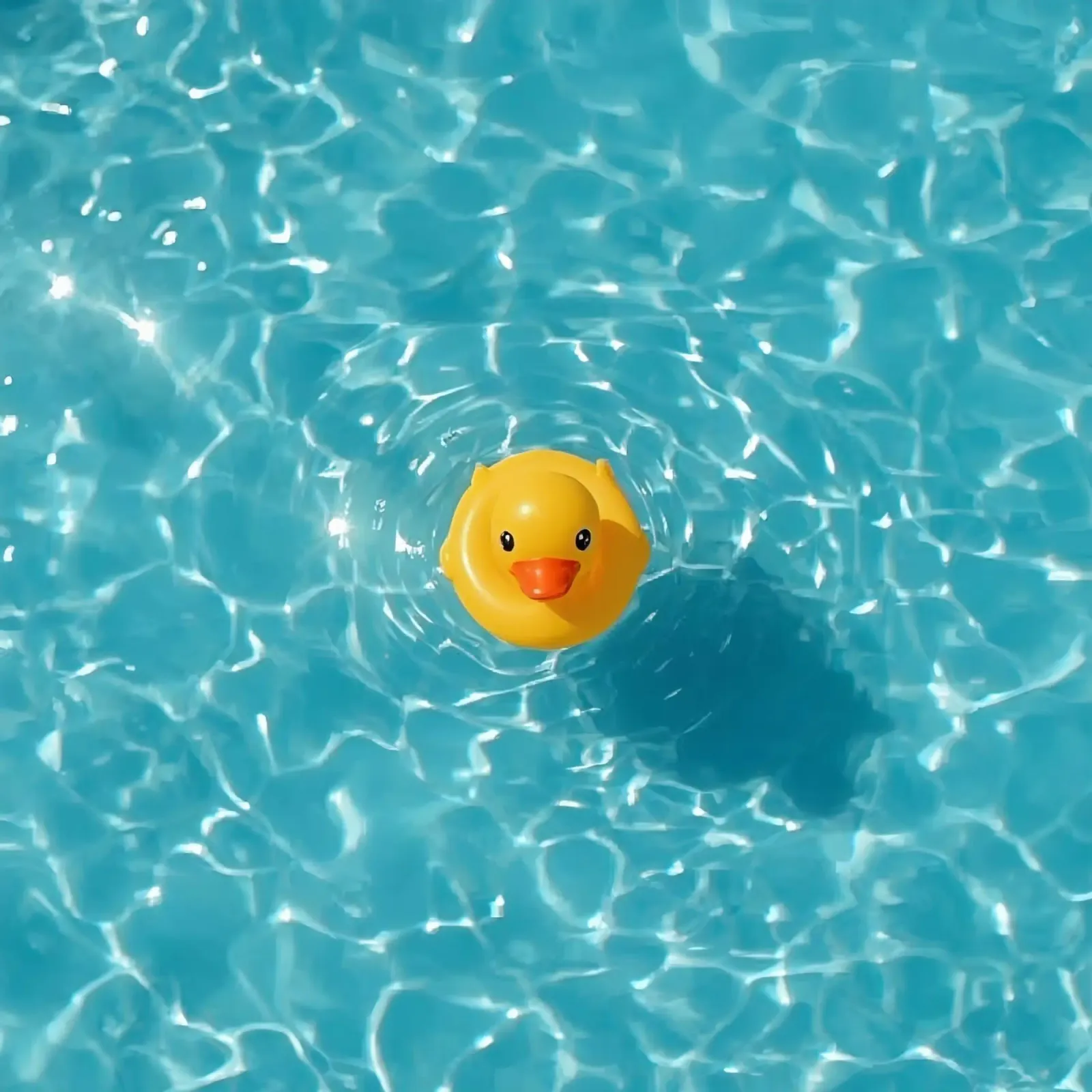 Canard en caoutchouc jaune dans une eau bleue turquoise poster avec cadre en bois de DesignDoodle