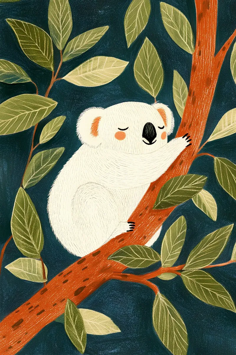 Koala addormentato poster con telaio in legno da Curious Canvas