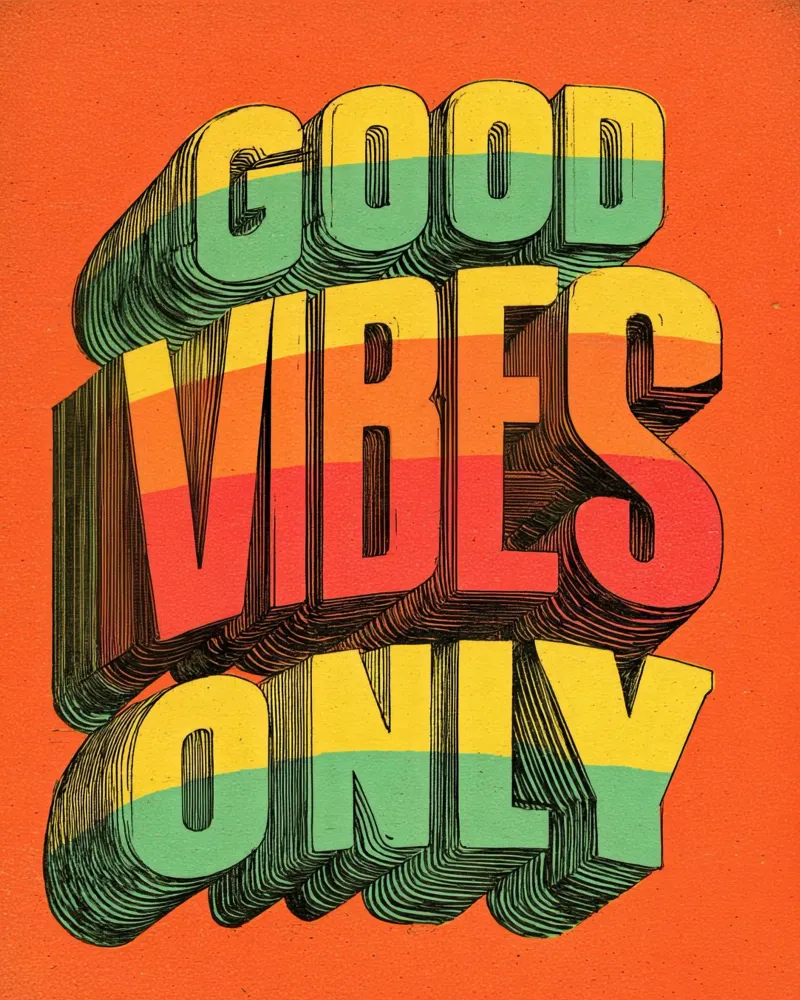 Good Vibes Only – Retro & Vintage Rainbow Typography Poster canvas by Kaji
