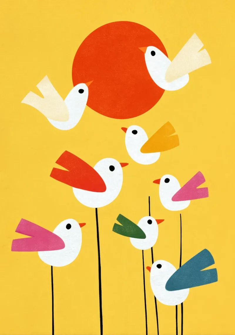 Sunny Bird Party poster con telaio in legno da Kiara