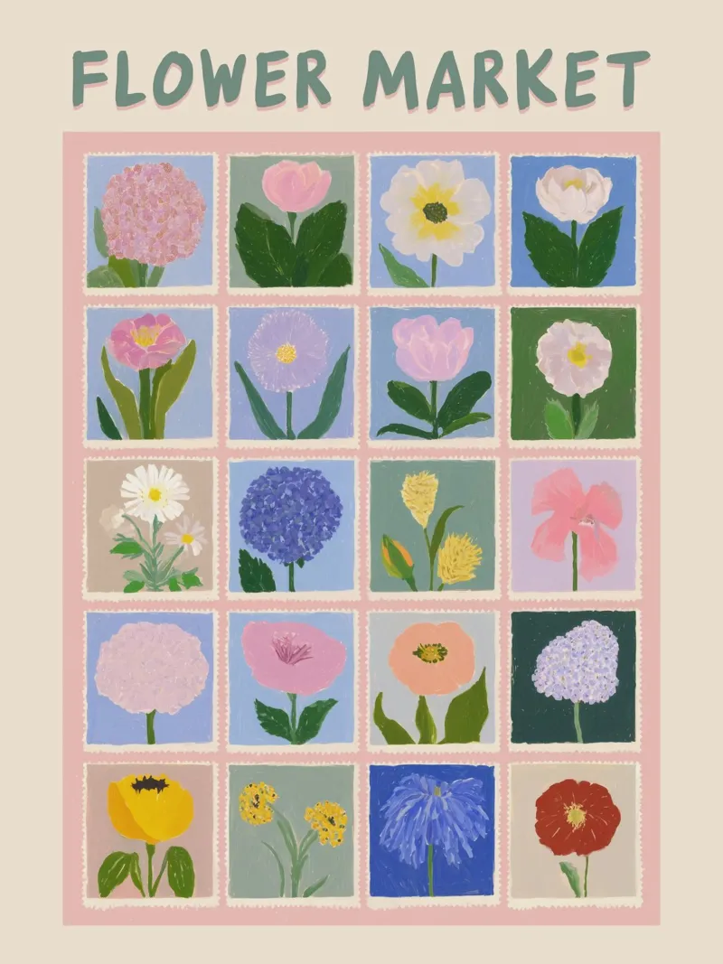 Varietà con mercato dei fiori poster con telaio in legno da Carinaprint
