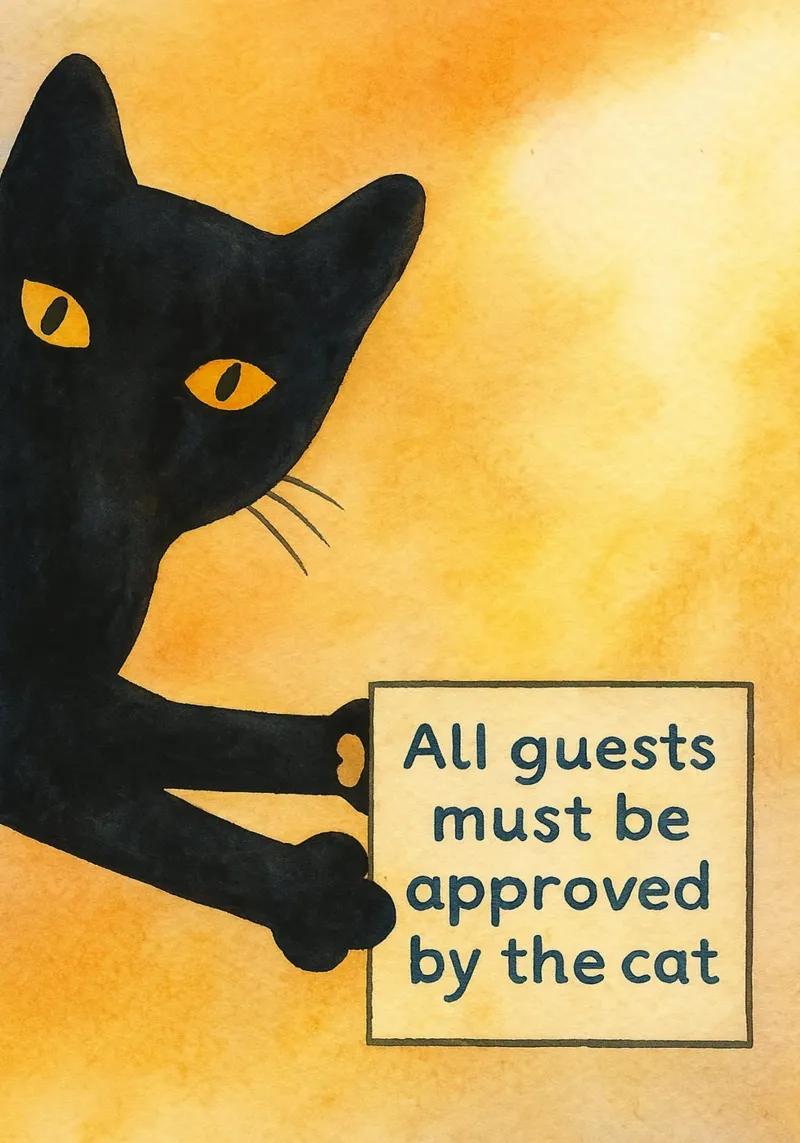Tutti gli ospiti devono essere approvati dall'illustrazione del disegno del gatto. poster con telaio in plastica da citralake