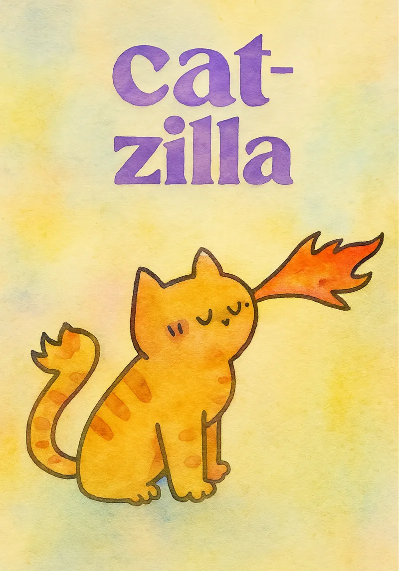 disegno di catzilla illustrazione poster con telaio in legno da citralake
