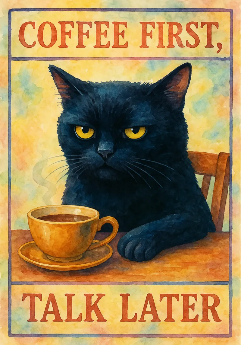 caffè prima parlare dopo gatto disegno illustrazione poster da citralake