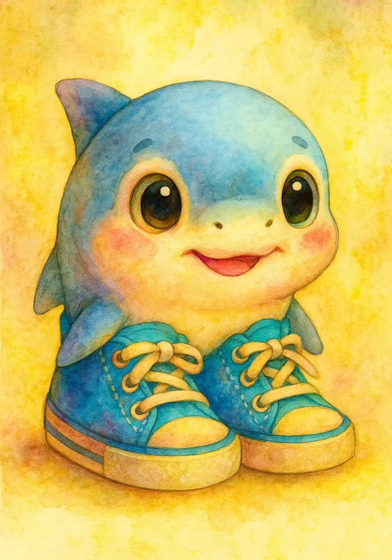 illustrazione divertente del disegno del cucciolo di squalo poster con telaio in legno da citralake