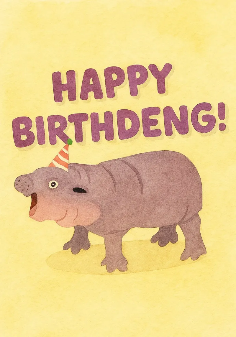 buon compleanno moodeng disegno illustrazione poster da citralake